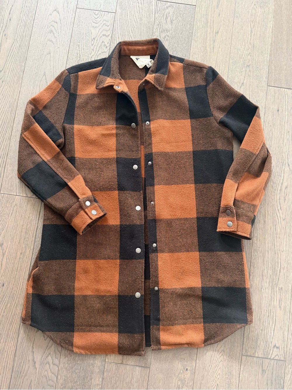 BB Dakota Orange and Black Buffalo Plaid Button-Front Shacket